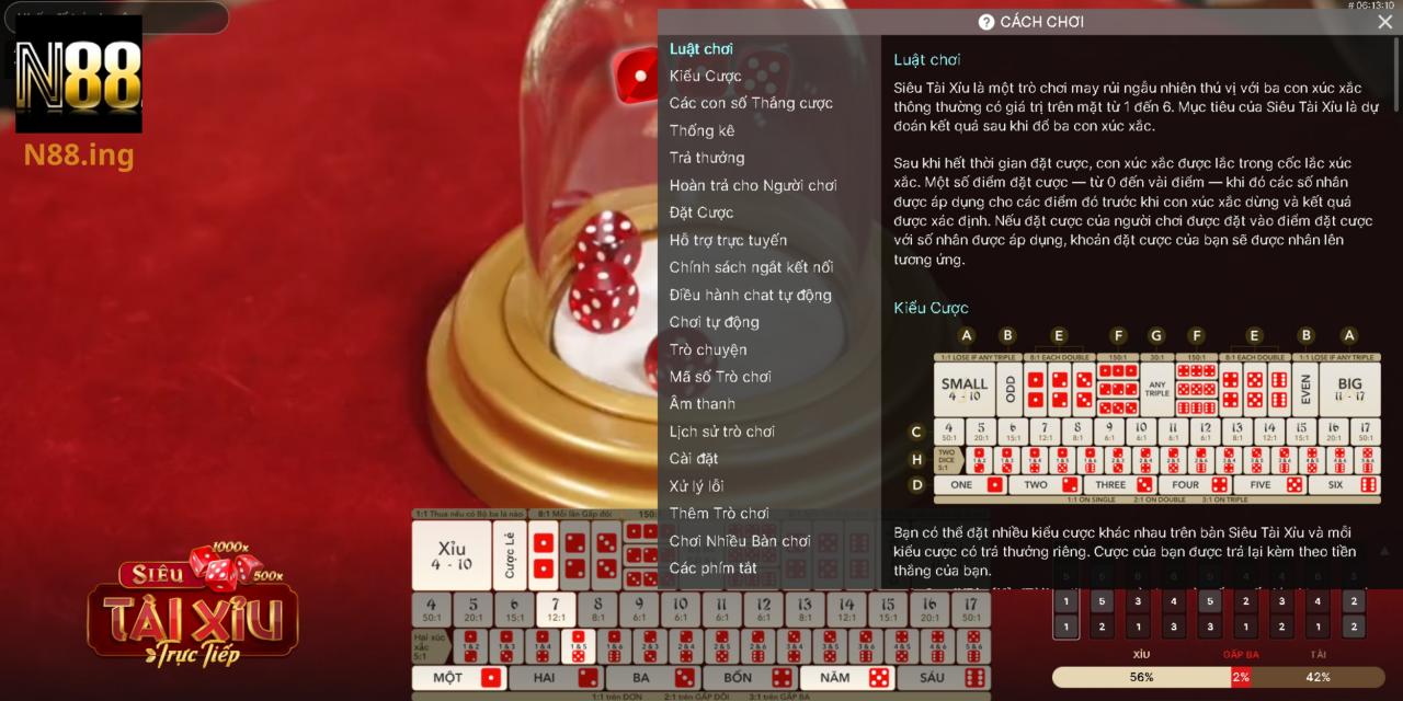 Luật chơi Sicbo Live tại nhà cái N88 chi tiết